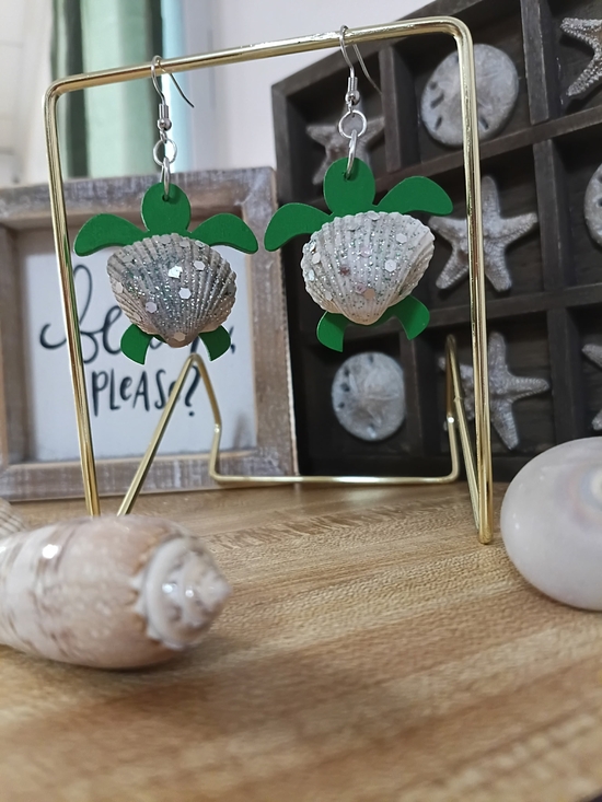 Jewelry - Handmade Green Sea Turtle Shell Drop Earrings